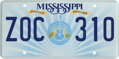 MS license plate ZOC310