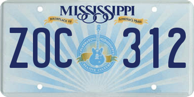 MS license plate ZOC312