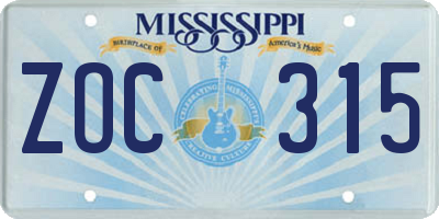 MS license plate ZOC315