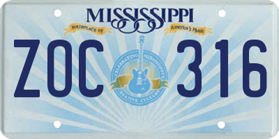 MS license plate ZOC316