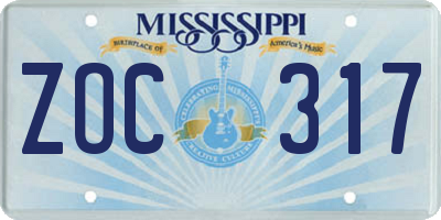 MS license plate ZOC317