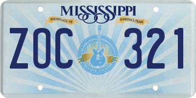 MS license plate ZOC321