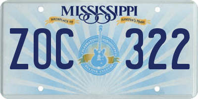 MS license plate ZOC322