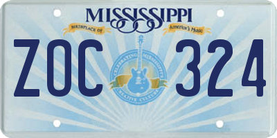 MS license plate ZOC324