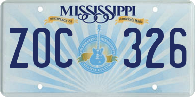 MS license plate ZOC326