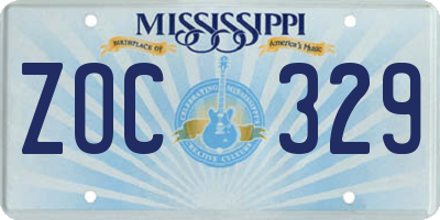 MS license plate ZOC329