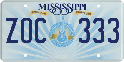 MS license plate ZOC333