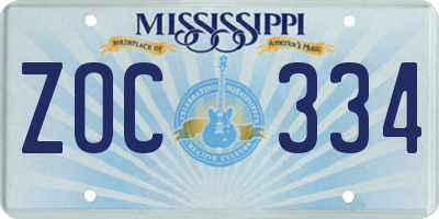 MS license plate ZOC334