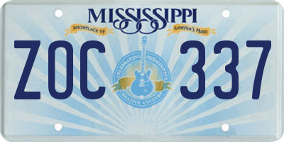 MS license plate ZOC337