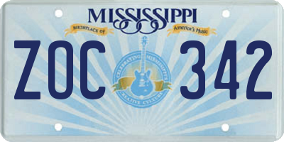 MS license plate ZOC342