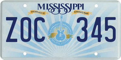 MS license plate ZOC345