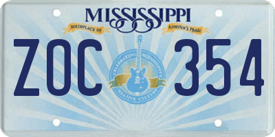 MS license plate ZOC354