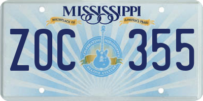 MS license plate ZOC355