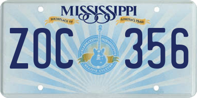 MS license plate ZOC356