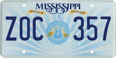 MS license plate ZOC357