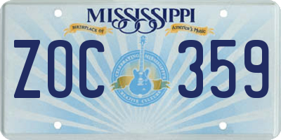 MS license plate ZOC359