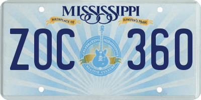 MS license plate ZOC360