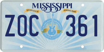 MS license plate ZOC361