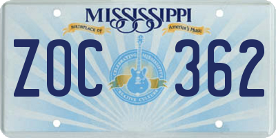 MS license plate ZOC362