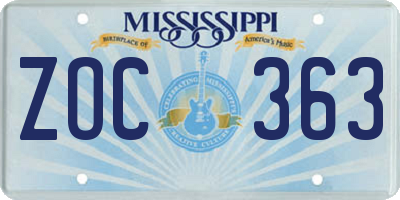 MS license plate ZOC363