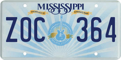 MS license plate ZOC364