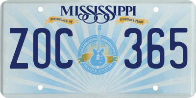 MS license plate ZOC365