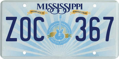 MS license plate ZOC367