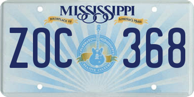 MS license plate ZOC368