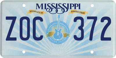 MS license plate ZOC372