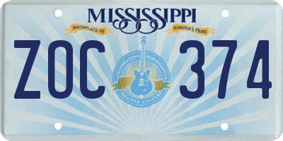 MS license plate ZOC374