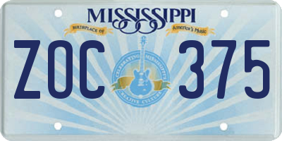 MS license plate ZOC375