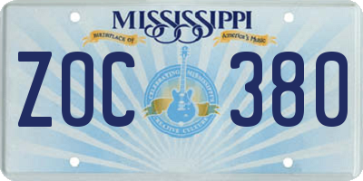 MS license plate ZOC380