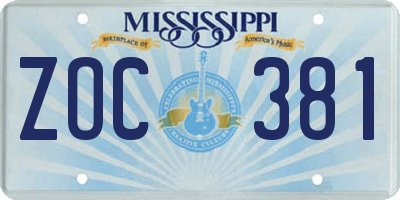MS license plate ZOC381