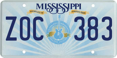 MS license plate ZOC383