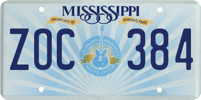 MS license plate ZOC384