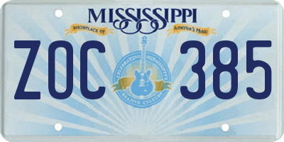 MS license plate ZOC385