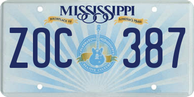 MS license plate ZOC387