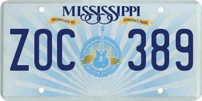 MS license plate ZOC389