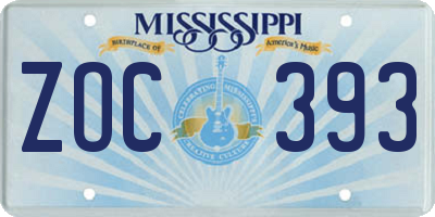 MS license plate ZOC393