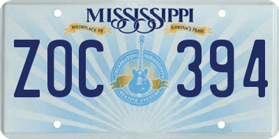 MS license plate ZOC394