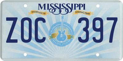 MS license plate ZOC397
