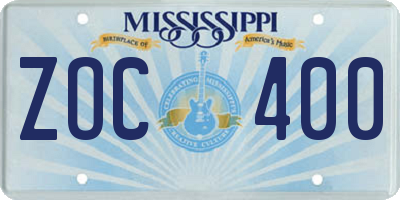 MS license plate ZOC400