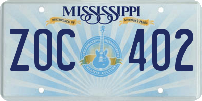 MS license plate ZOC402
