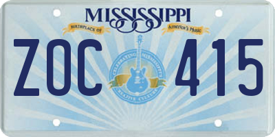 MS license plate ZOC415