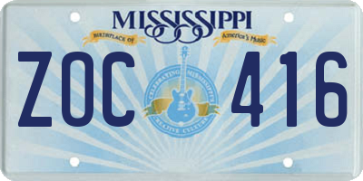 MS license plate ZOC416
