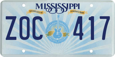 MS license plate ZOC417