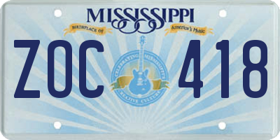 MS license plate ZOC418