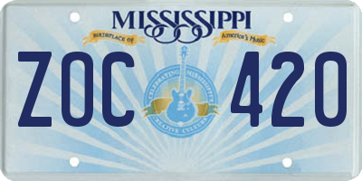 MS license plate ZOC420