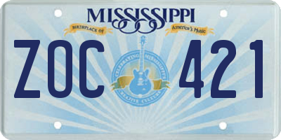 MS license plate ZOC421