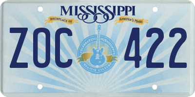 MS license plate ZOC422